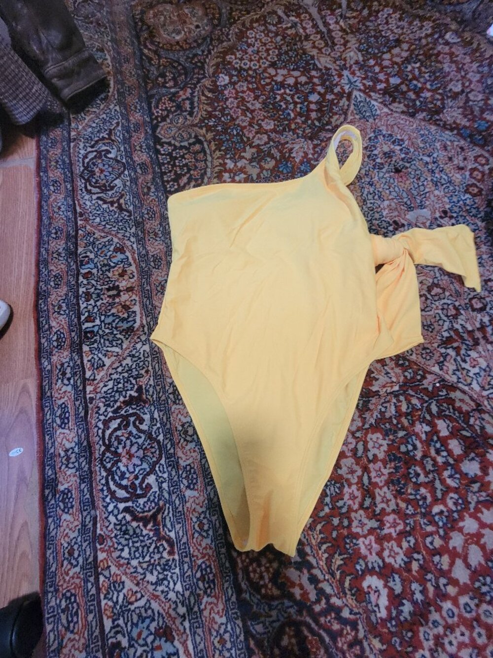 Shein Bright Yellow One Shoulder Swimsuit with Sash